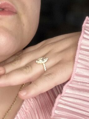 0.48ct NATURAL Marquise Diamond Engagement Ring 18K Yellow Gold Halo Size 6